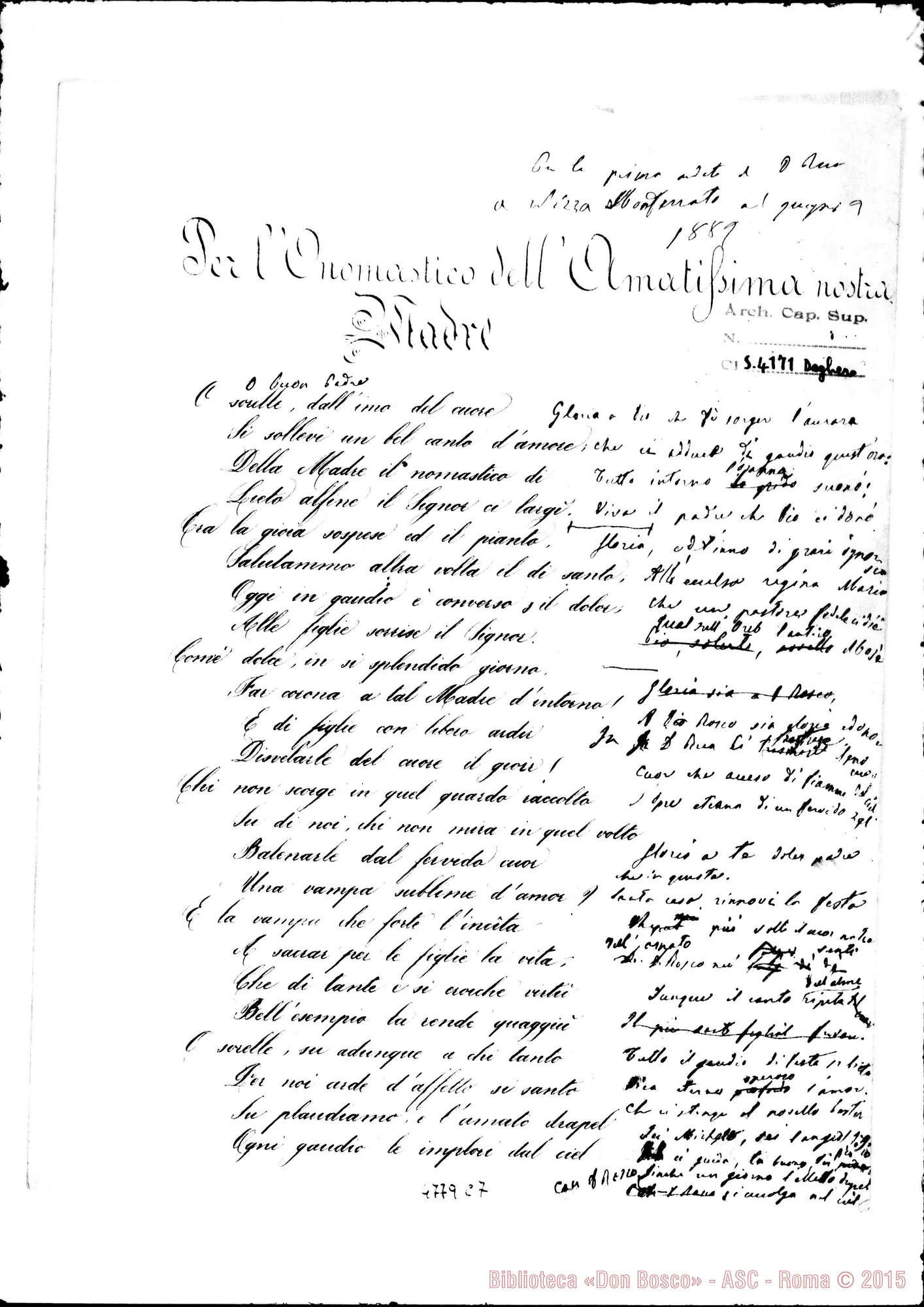 Fotogramma C 7 — Nella prima andata di D. Rua A Nizza Monferrato. Ms. Lemoyne, 1889. Inno