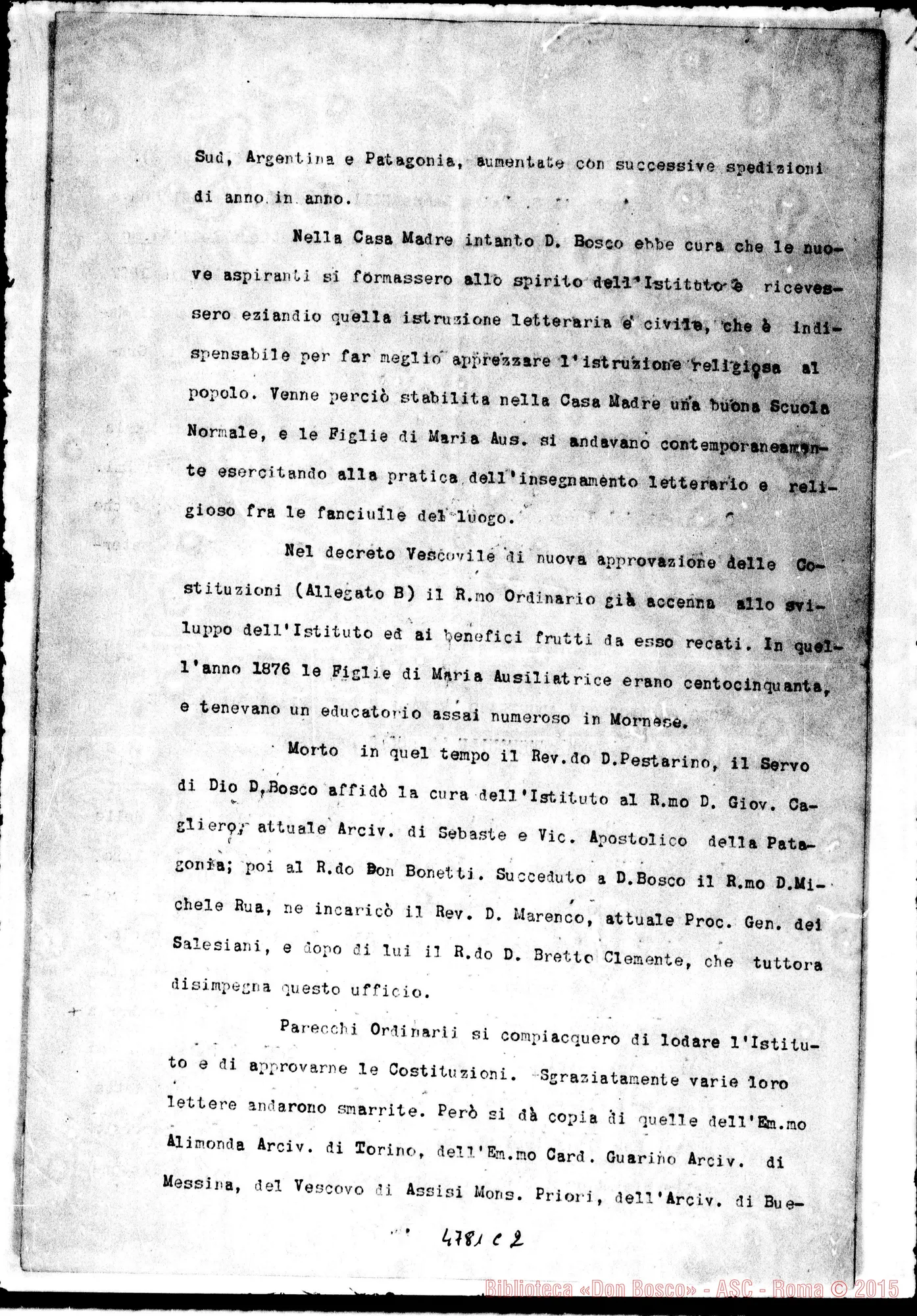 Fotogramma C 2 — Relazione alla Sacra Congr. dei W. E RR.. Roma, 15-11-1904