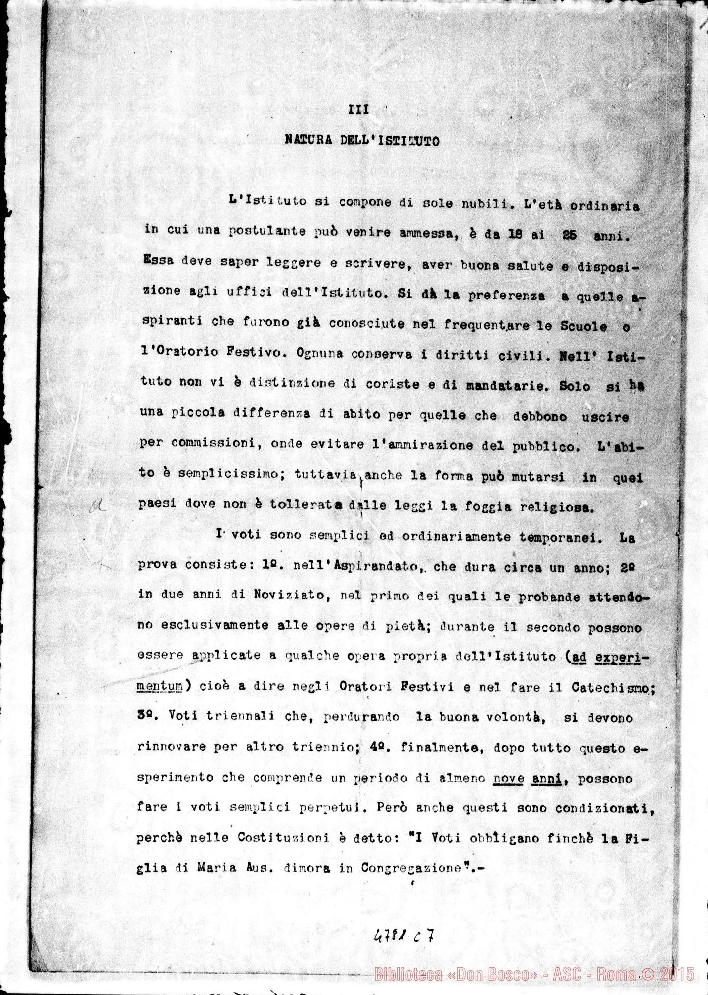 Fotogramma C 7 — Relazione alla Sacra Congr. dei W. E RR.. Roma, 15-11-1904