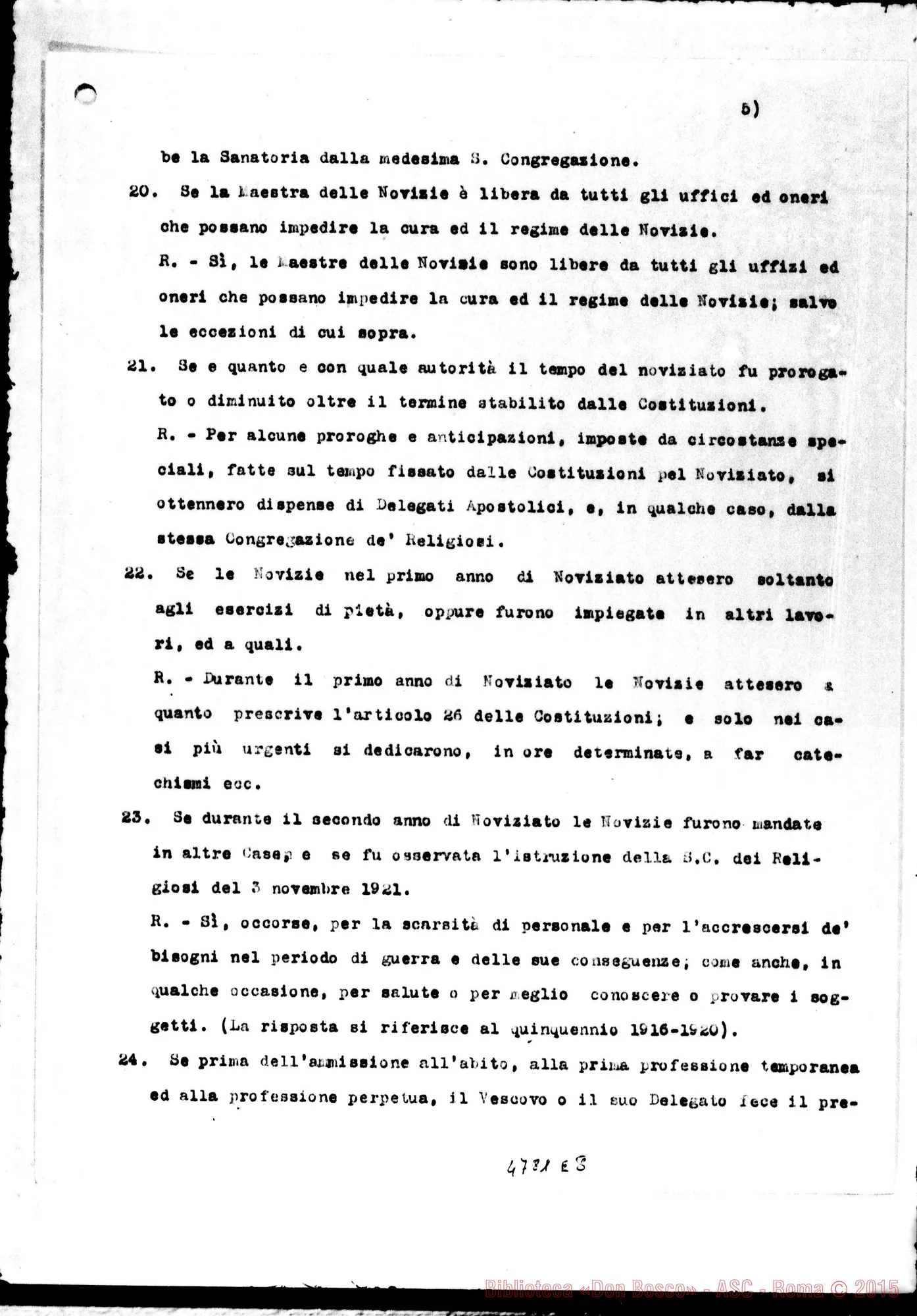 Fotogramma E 8 — Relazione alla Sacra Congr. dei W. E RR.. Nizza Monf., 24-03-1923 Copia dt. con firme del Consiglio Superiore delle Suore
