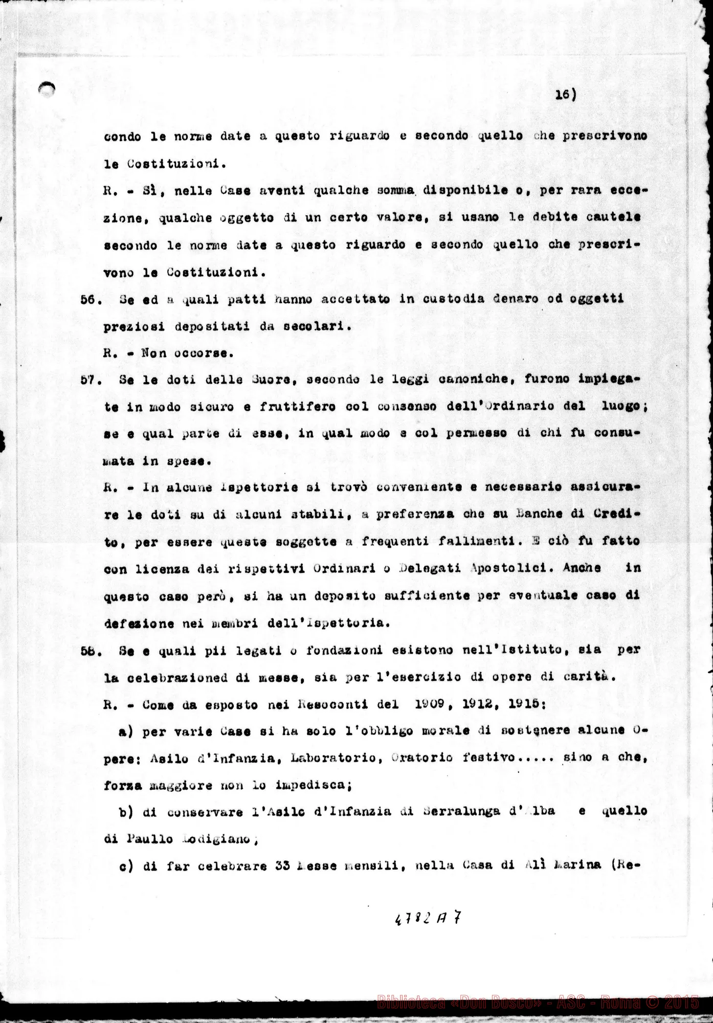 Fotogramma A 7 — Relazione alla Sacra Congr. dei W. E RR.. Nizza Monf., 24-03-1923 Copia dt. con firme del Consiglio Superiore delle Suore