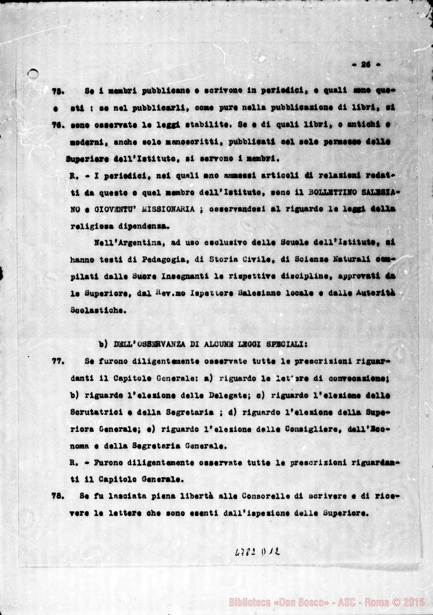 Fotogramma D 12 — Relazione alla Sacra Congr. dei W. E RR.. Nizza Monf., 24-06-1928 Copia dt. con firme del Consiglio Superiore delle Suore