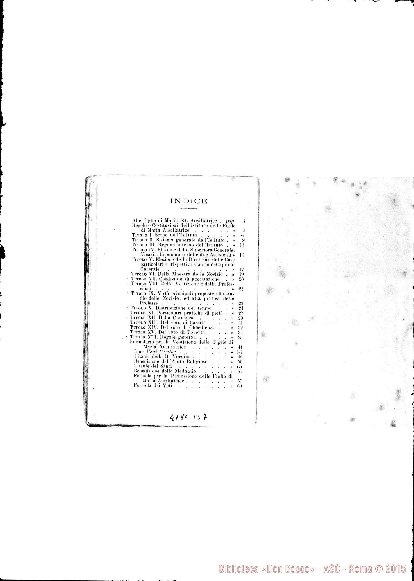Fotogramma B 7 — Costituzioni: Prima edizione delle Regole. Stampato. Torino, 1878. Lettera di presentazione di D. Bosco. Torino, 8-12-1878