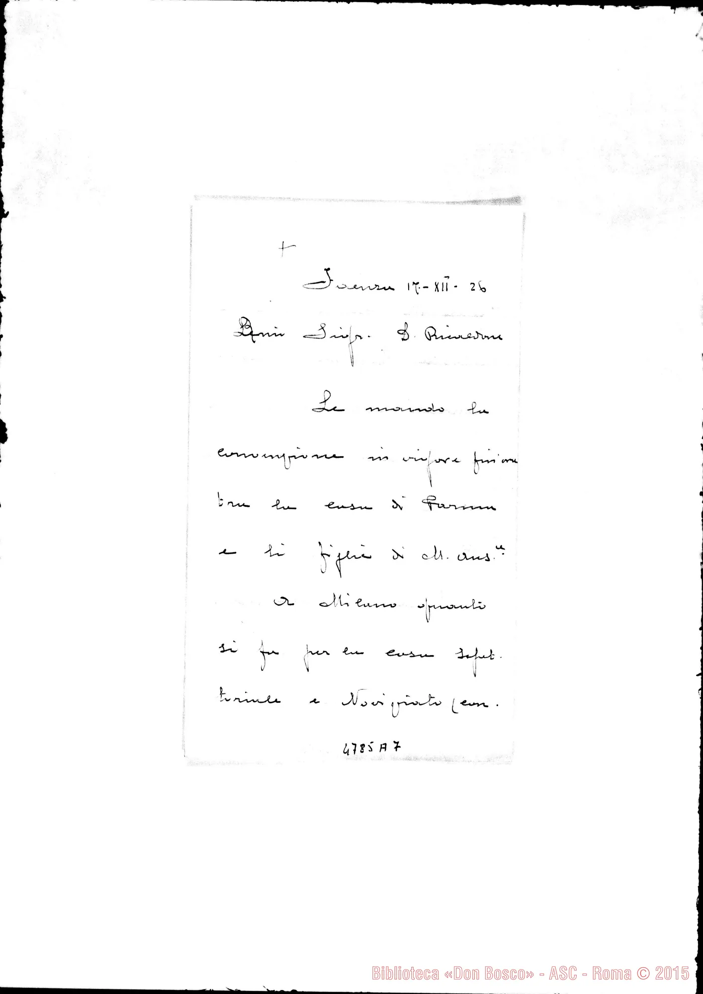 Fotogramma A 7 — D. Gio. Batt. Antoniol-D. Ricaldone. Faenza, 17-12-1926