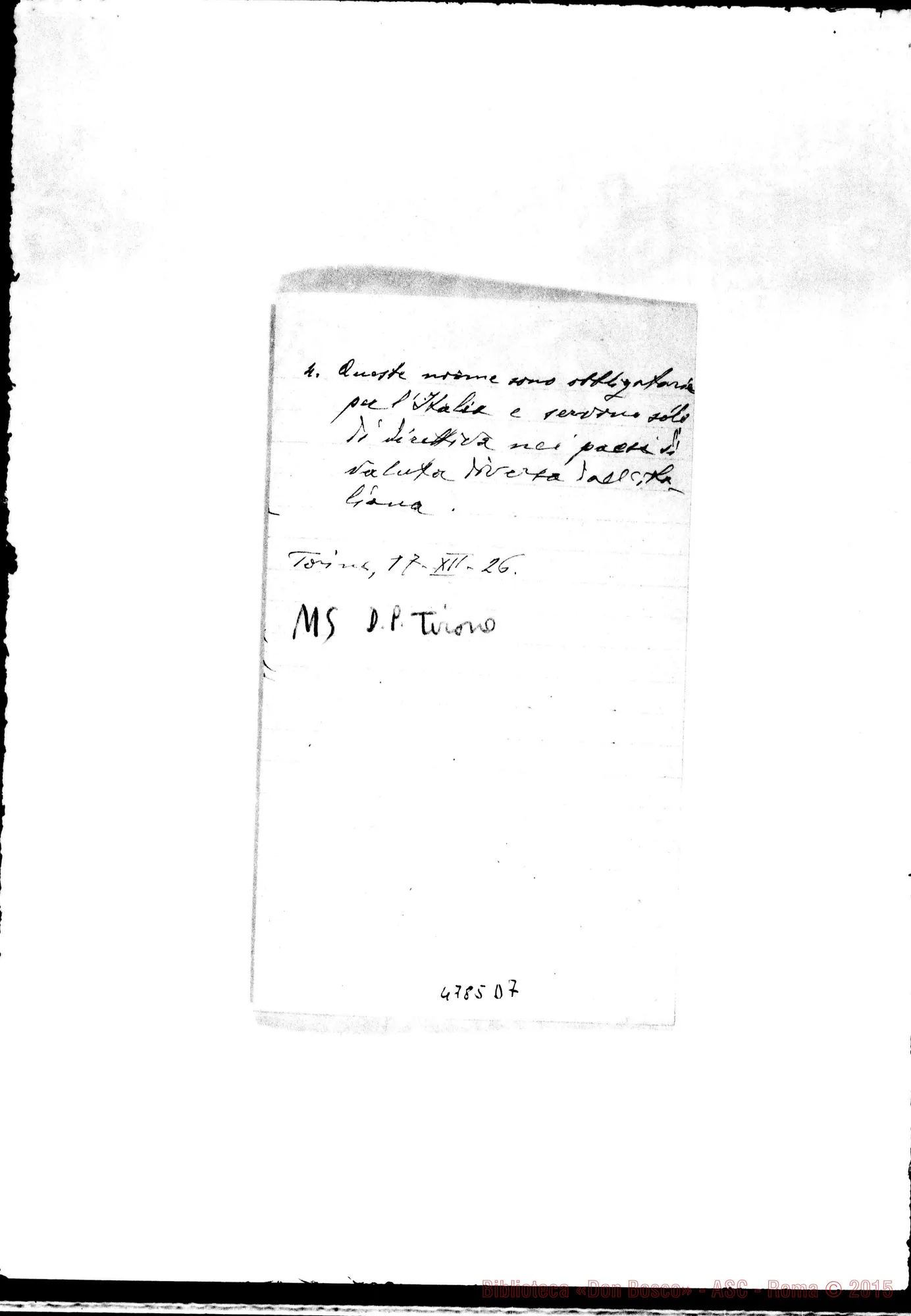 Fotogramma D 7 — D. Tirone: proposta di convenzione tra i Salesiani E le F.M.A.
