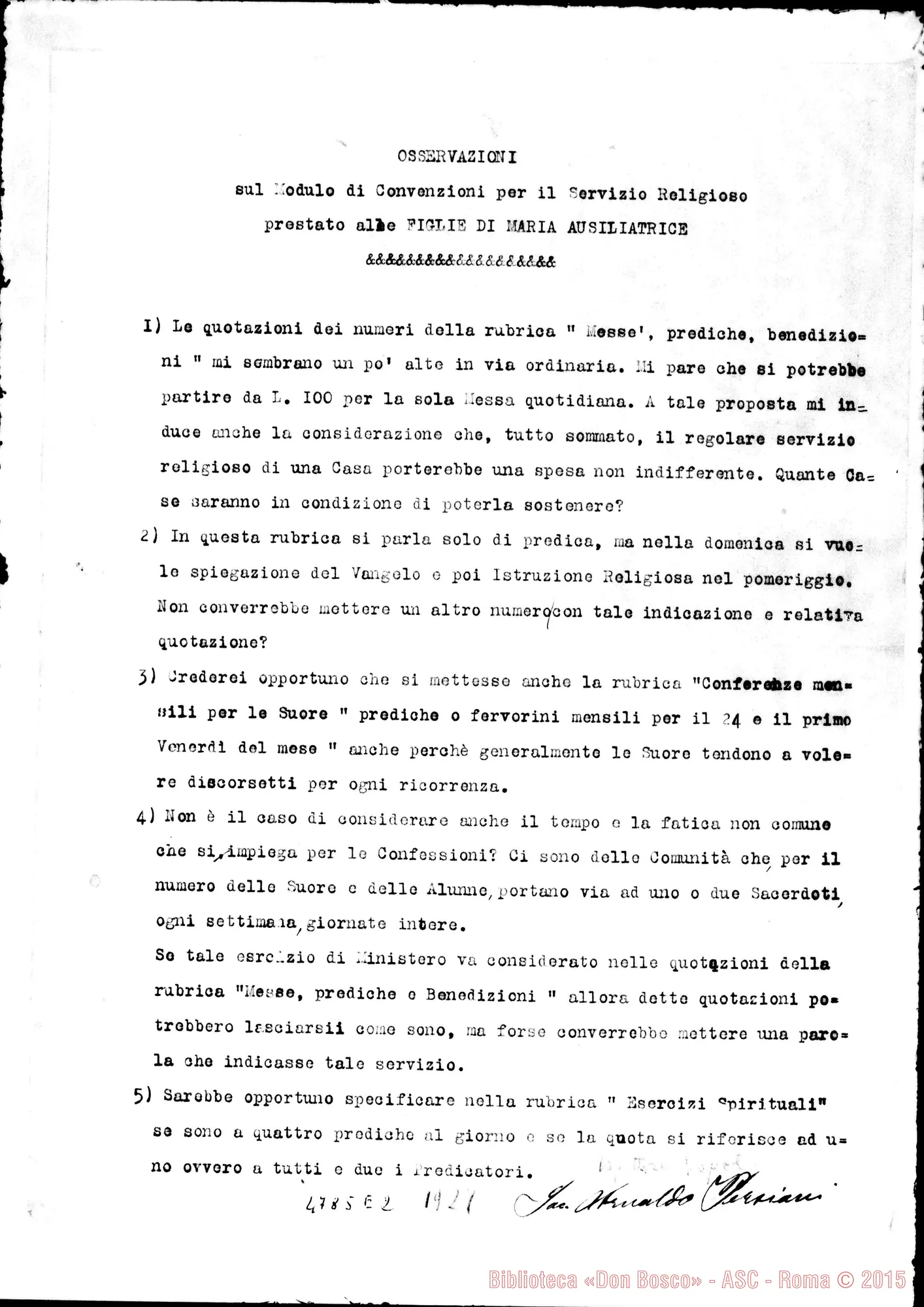 Fotogramma E 2 — D. Persiani Arnaldo: osservazioni sul modulo di Convenzione