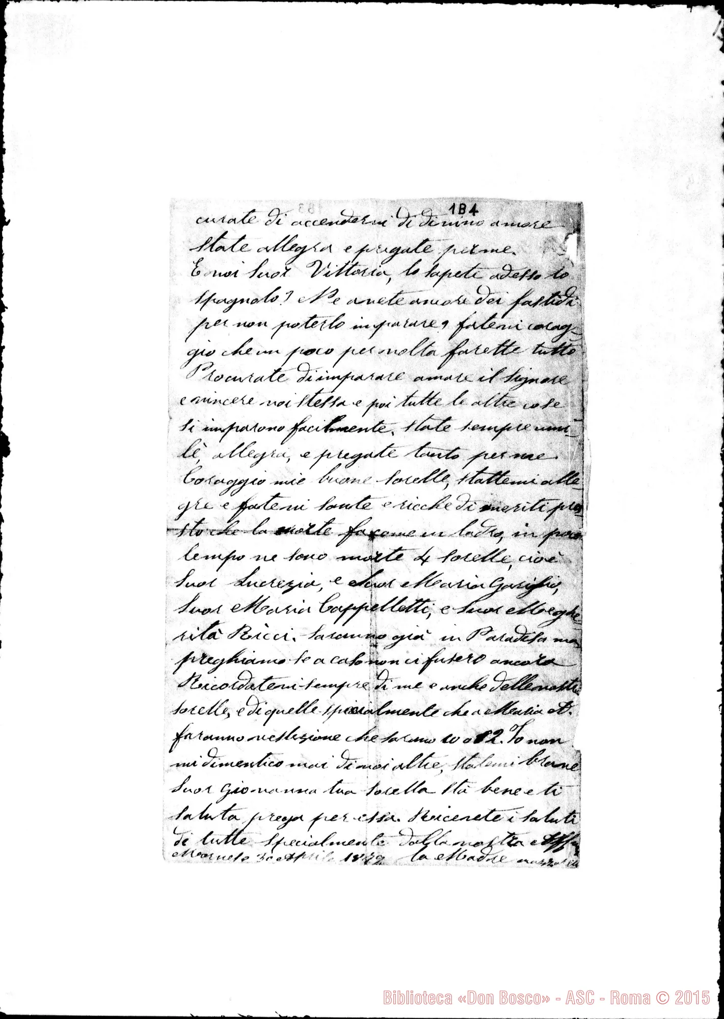 Fotogramma B 4 — Suore di Las Piedras Mornese, 30-04-1879 Autografa