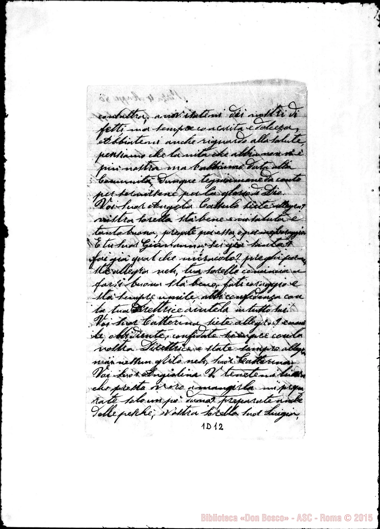Fotogramma D 12 — Suore di Carmen de Pat. Nizza, 4-05-1880 Autografa