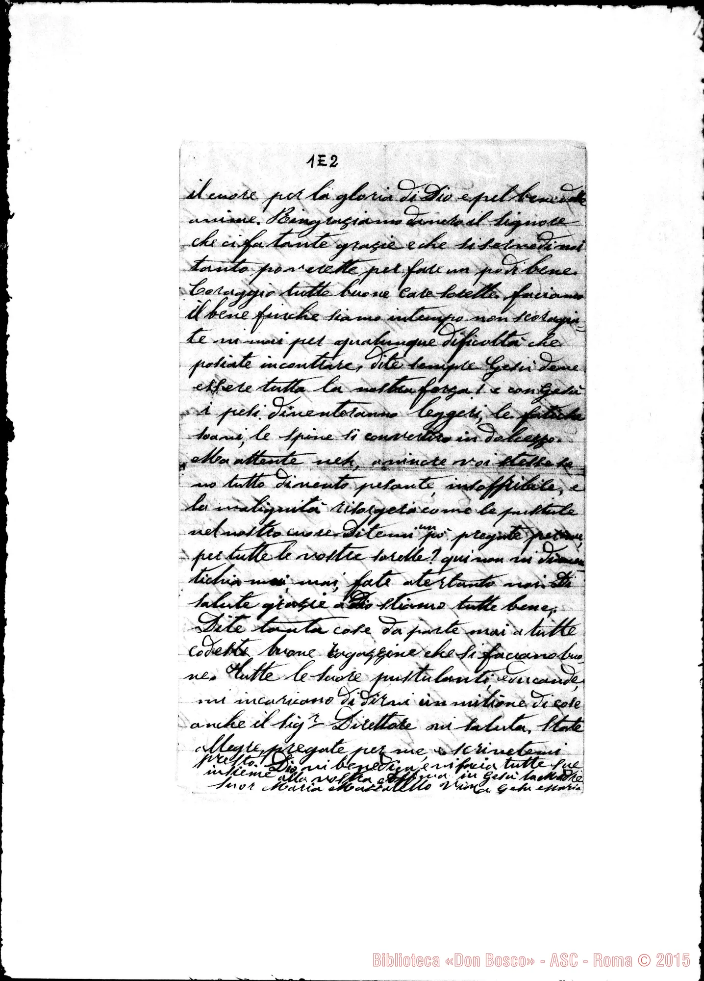 Fotogramma E 2 — Suore di Carmen de Pat. Nizza, 4-05-1880 Autografa