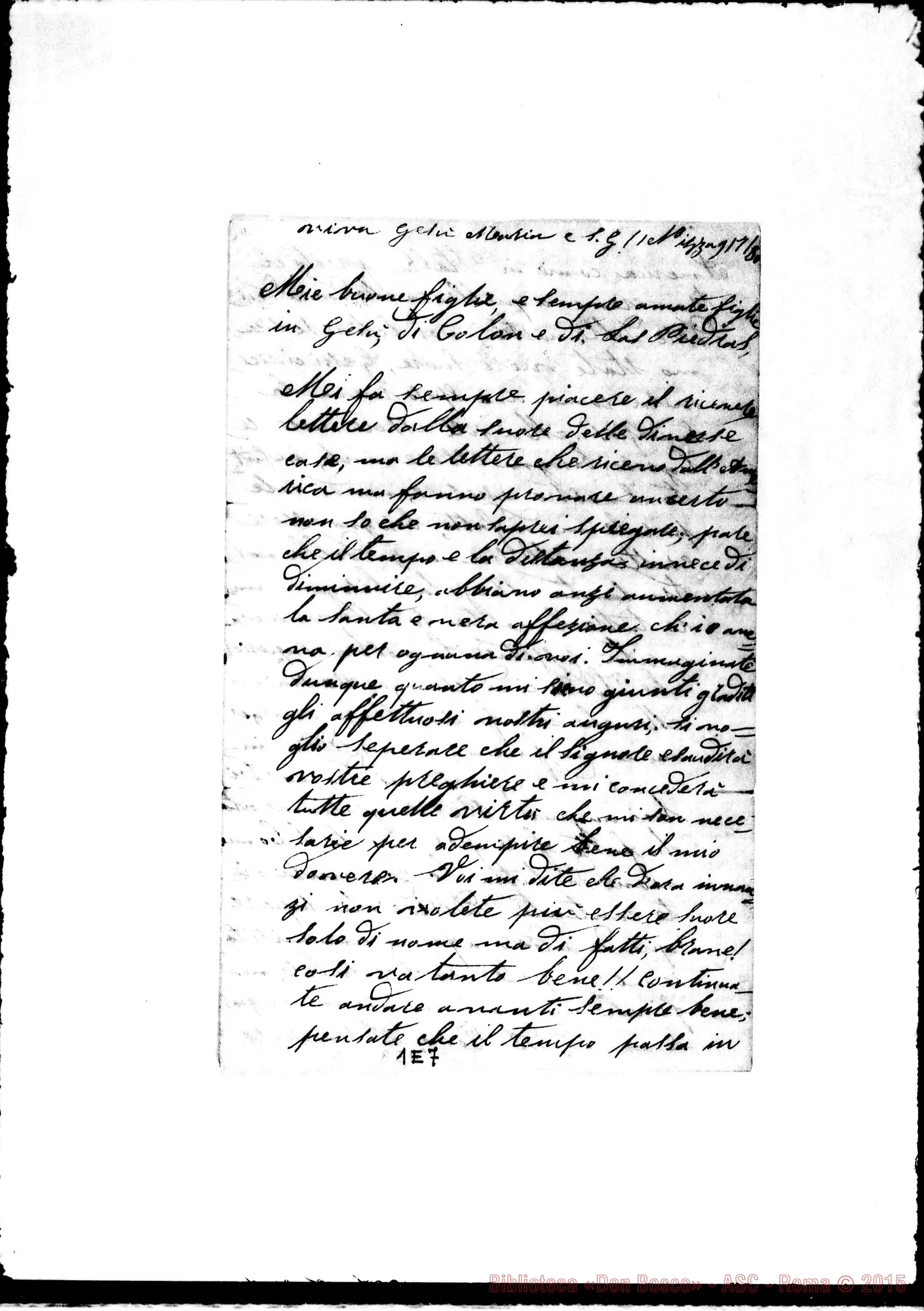 Fotogramma E 7 — 7.. Suore di Villa Colón Nizza, 9-07-1880 Autografa