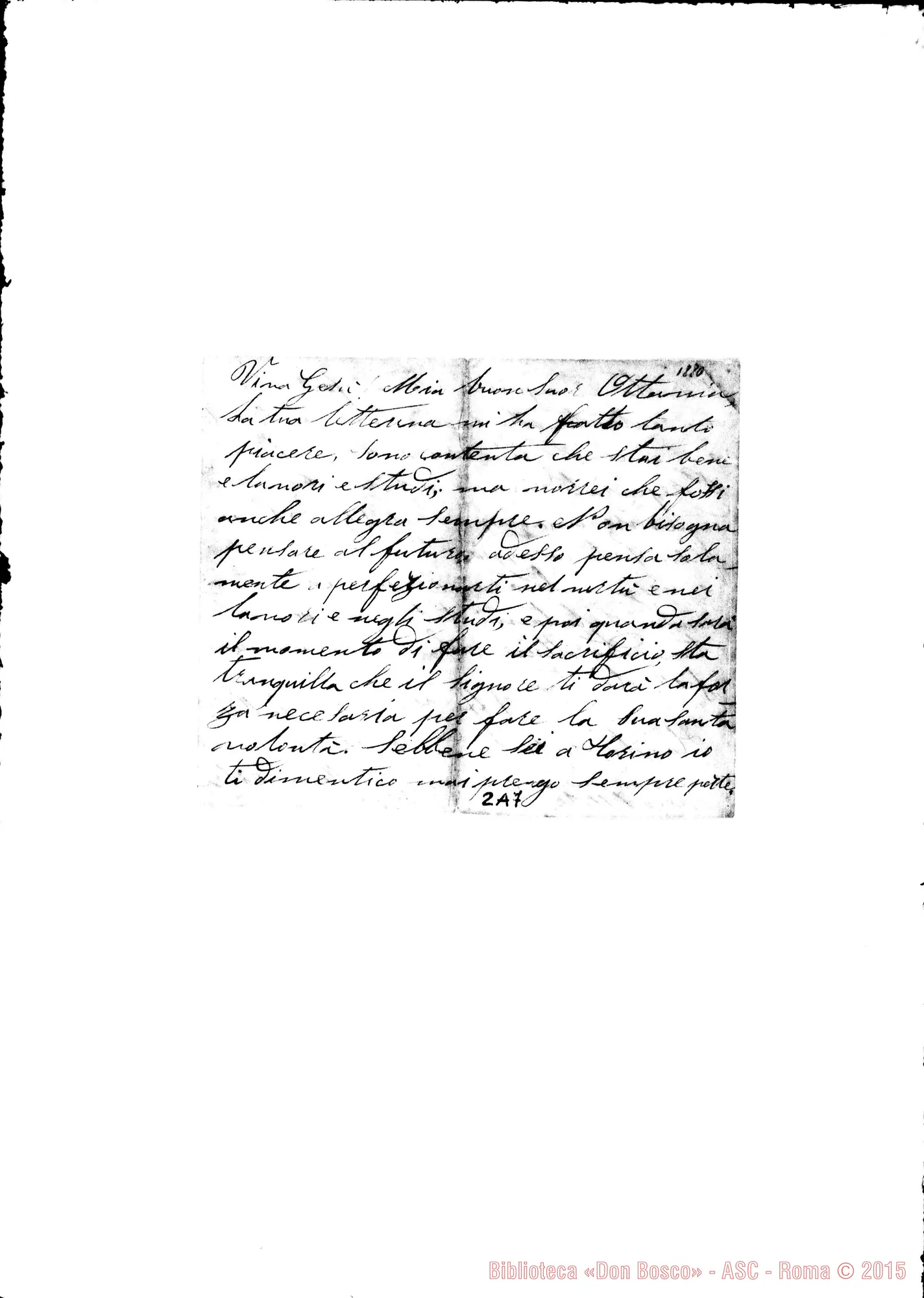 Fotogramma A 7 — Suor Ottavia Bussolino Nizza, 00-07-1880 Autografa