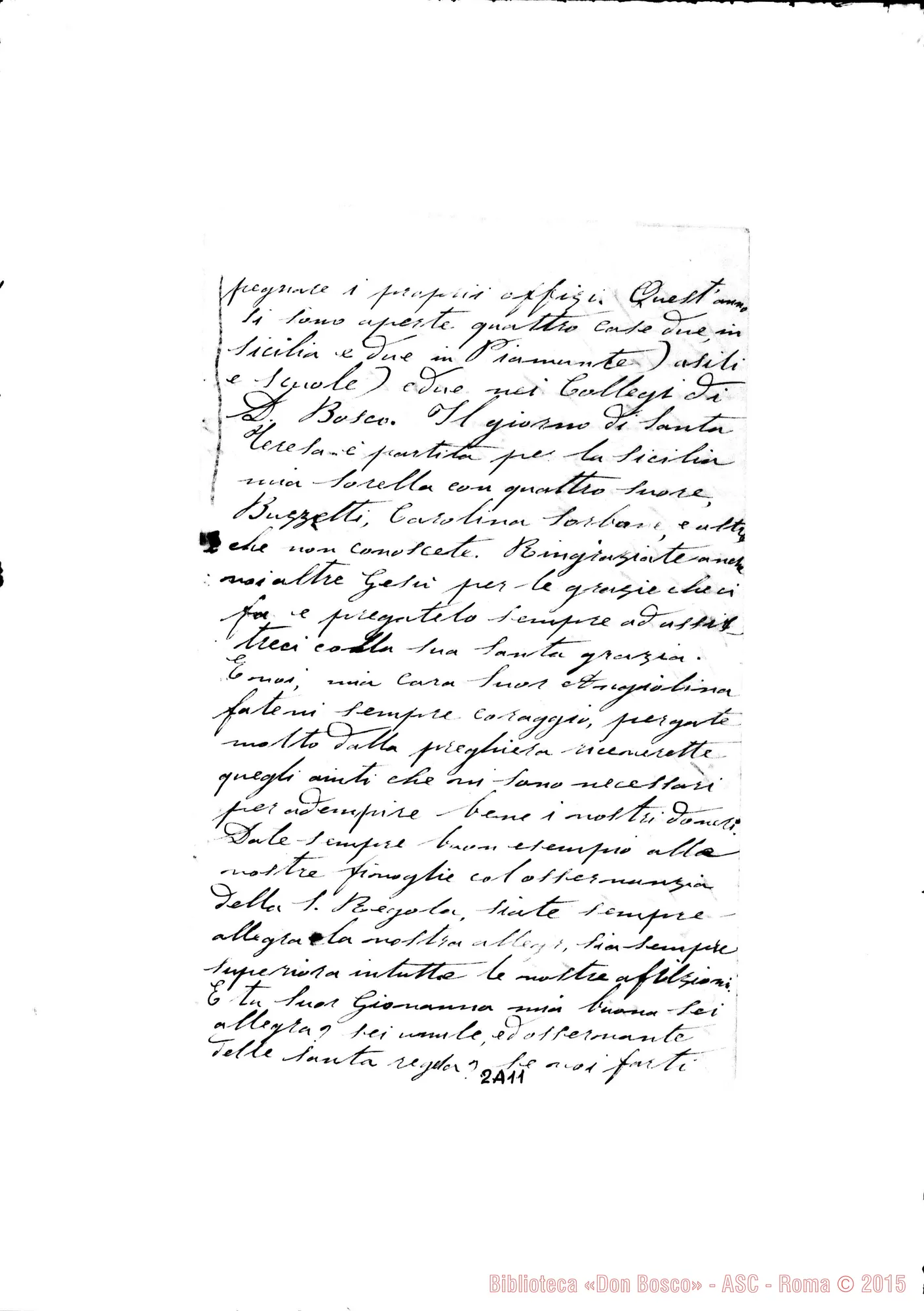 Fotogramma A 11 — Suor Vallese E Suore 21-10-1880 Autografa