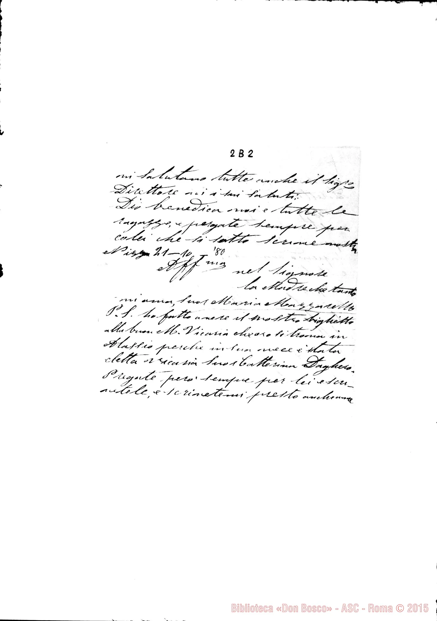 Fotogramma B 2 — Suor Vallese E Suore 21-10-1880 Autografa