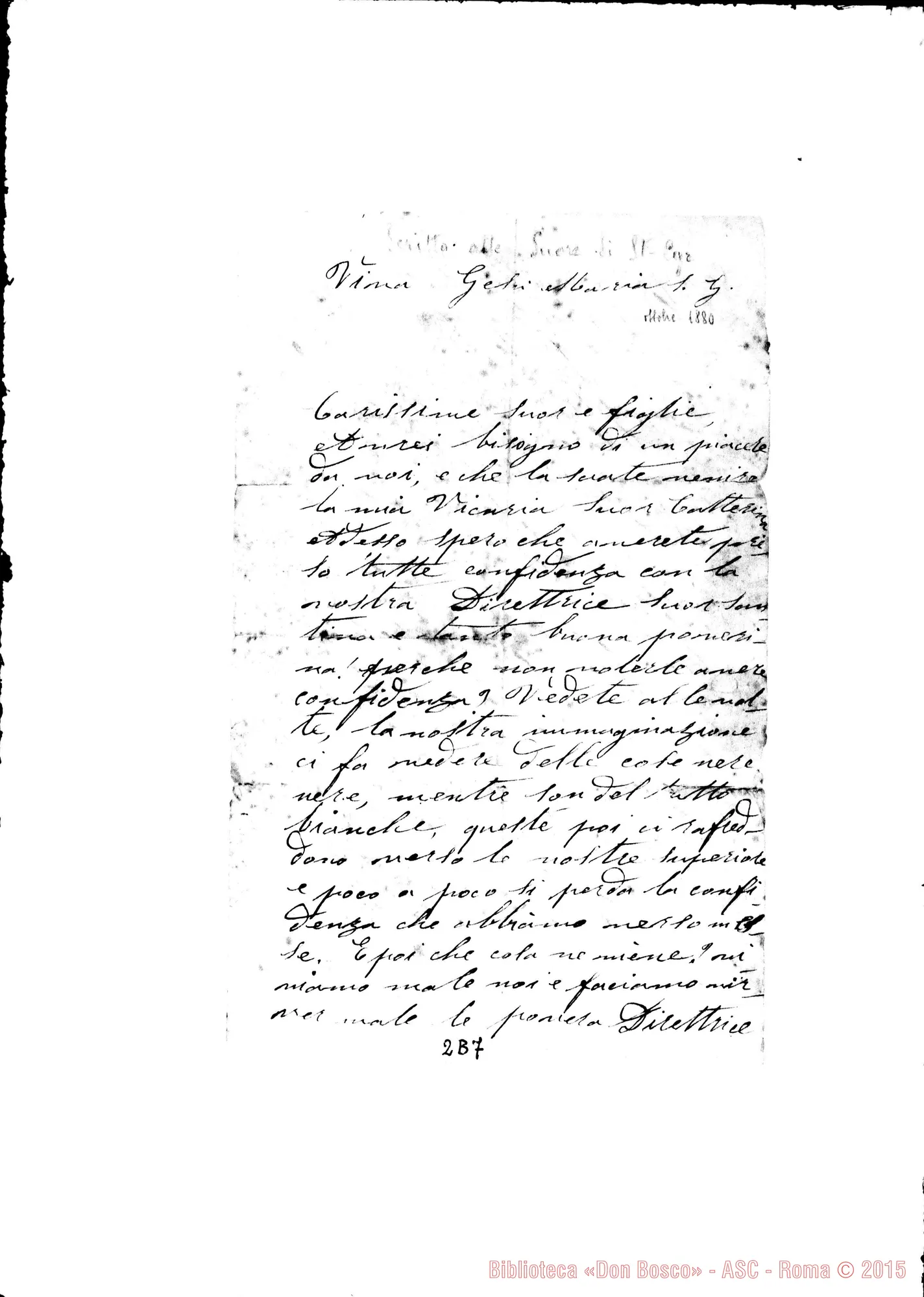 Fotogramma B 7 — Suore di St. Cyr Nizza, 00-10-1880 Autografa