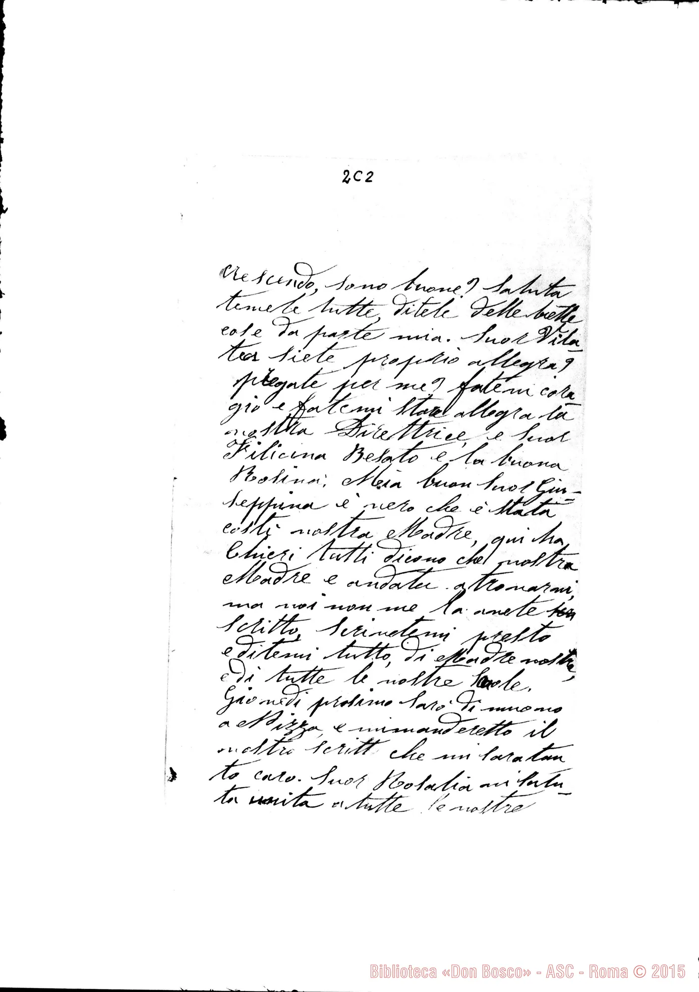 Fotogramma C 2 — Suor Giuseppina Torta Chieri, 21-11-1880 Autografa