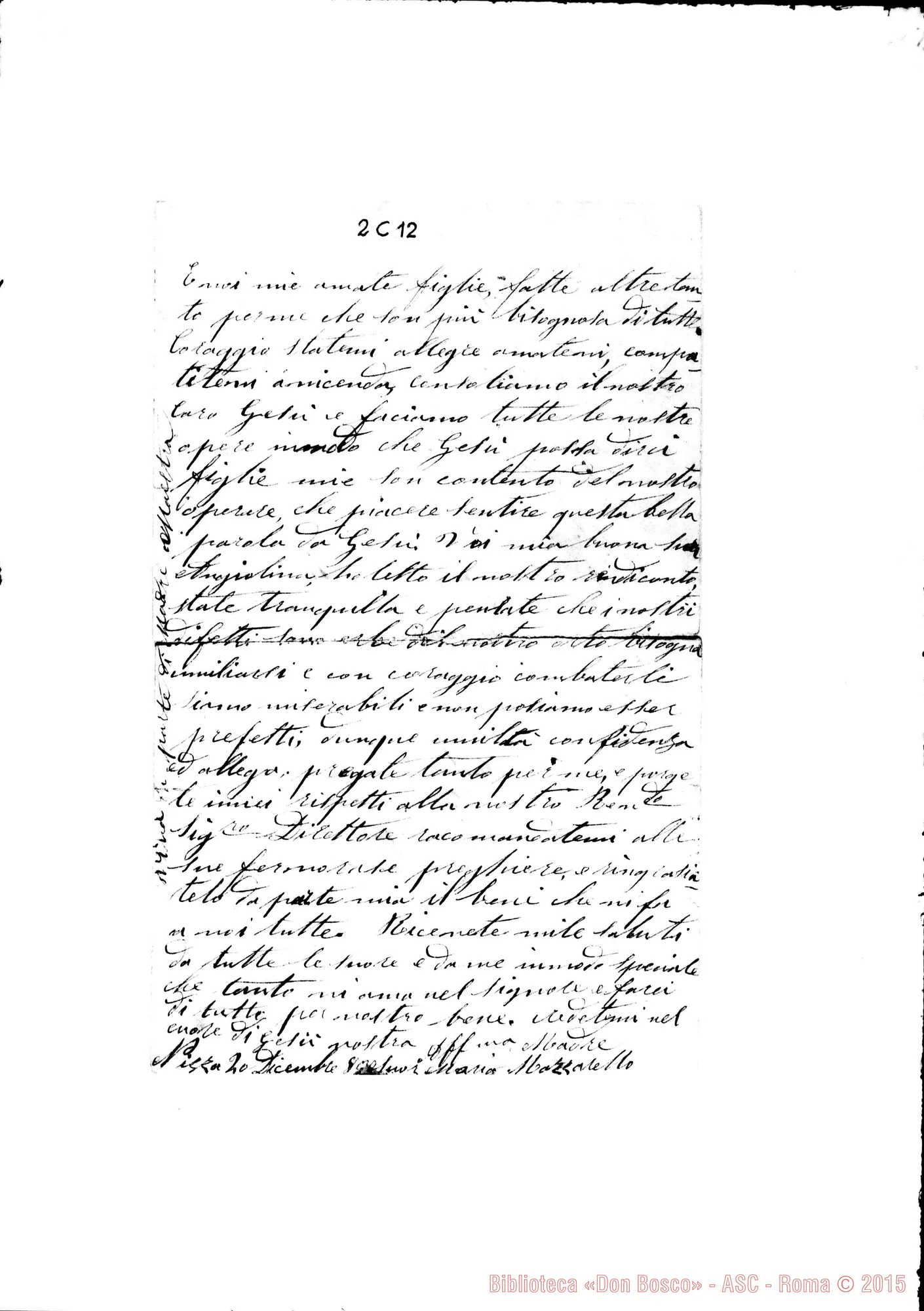 Fotogramma C 12 — Suor Vallese E Suore Nizza, 20-12-1880 Autografa