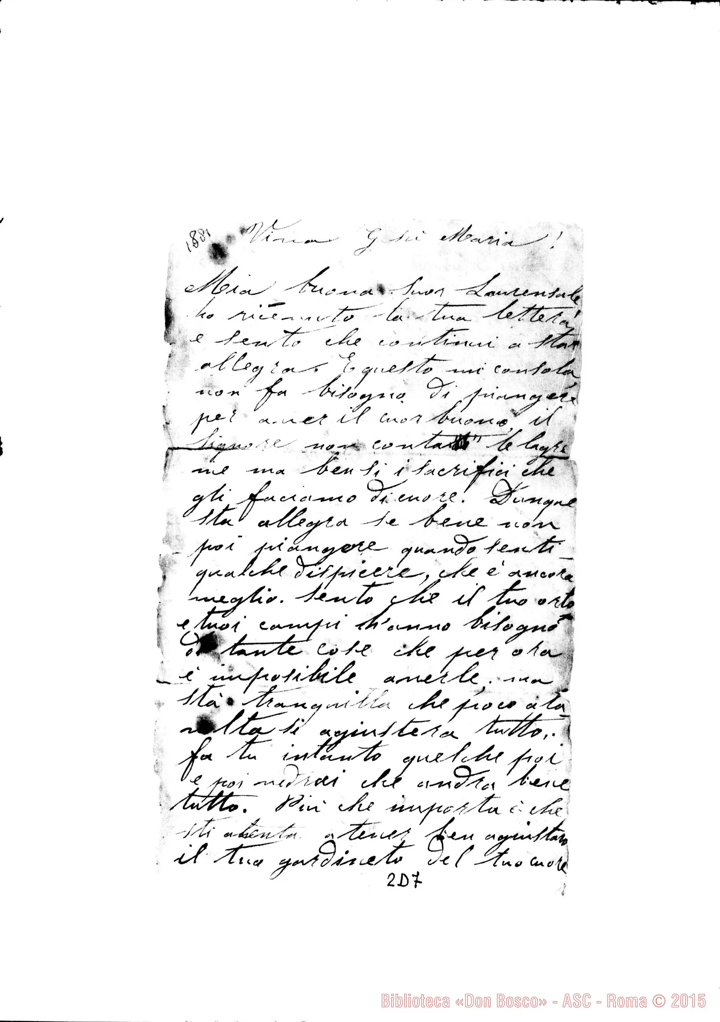 Fotogramma D 7 — Suor Marianna Lorenzale Nizza, 00-01-1881 Autografa