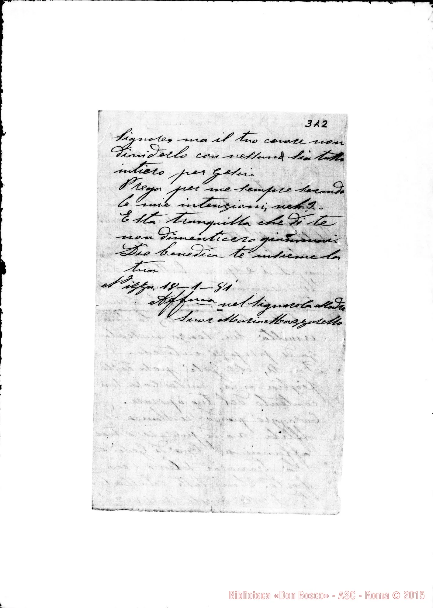 Fotogramma A 2 — Suor Ottavia Bussolino Nizza, 18-01-1881 Autografa