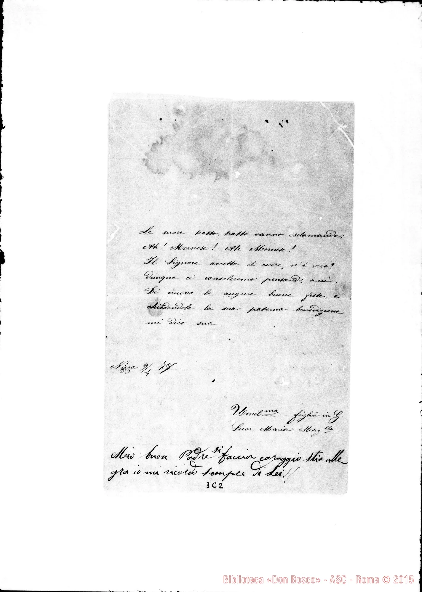 Fotogramma C 2 — Don Lemoyne Gio. Batt. Nizza, 9-04-1879 Postilla autogr.