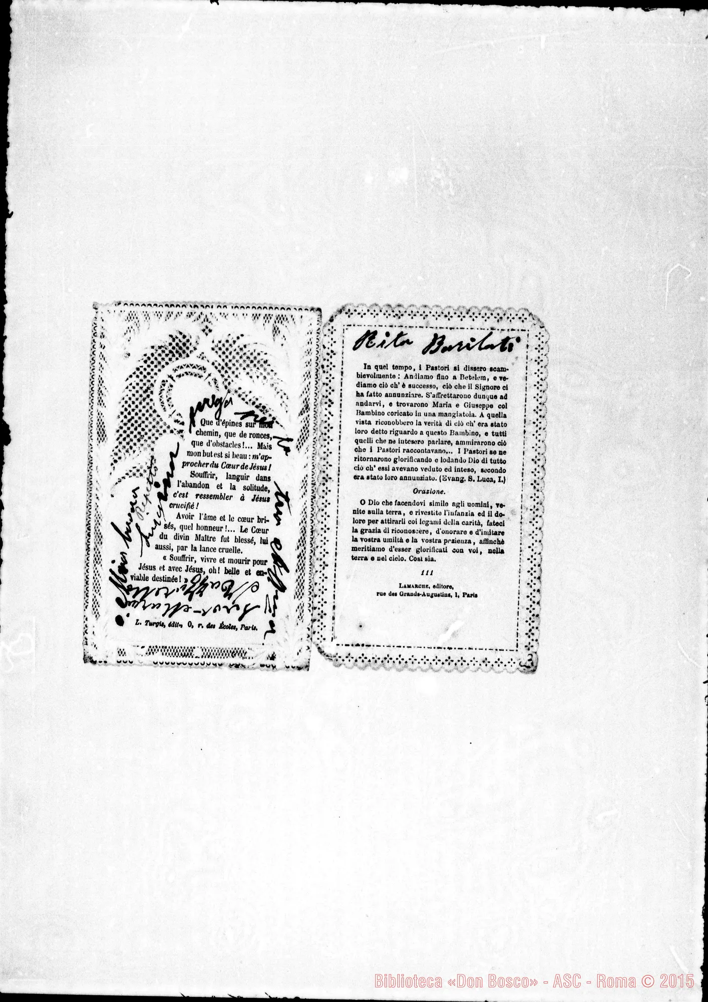 Fotogramma C 12 — Suor Luigina E Barilate s.l. s.d. Immaginetta con autogr.