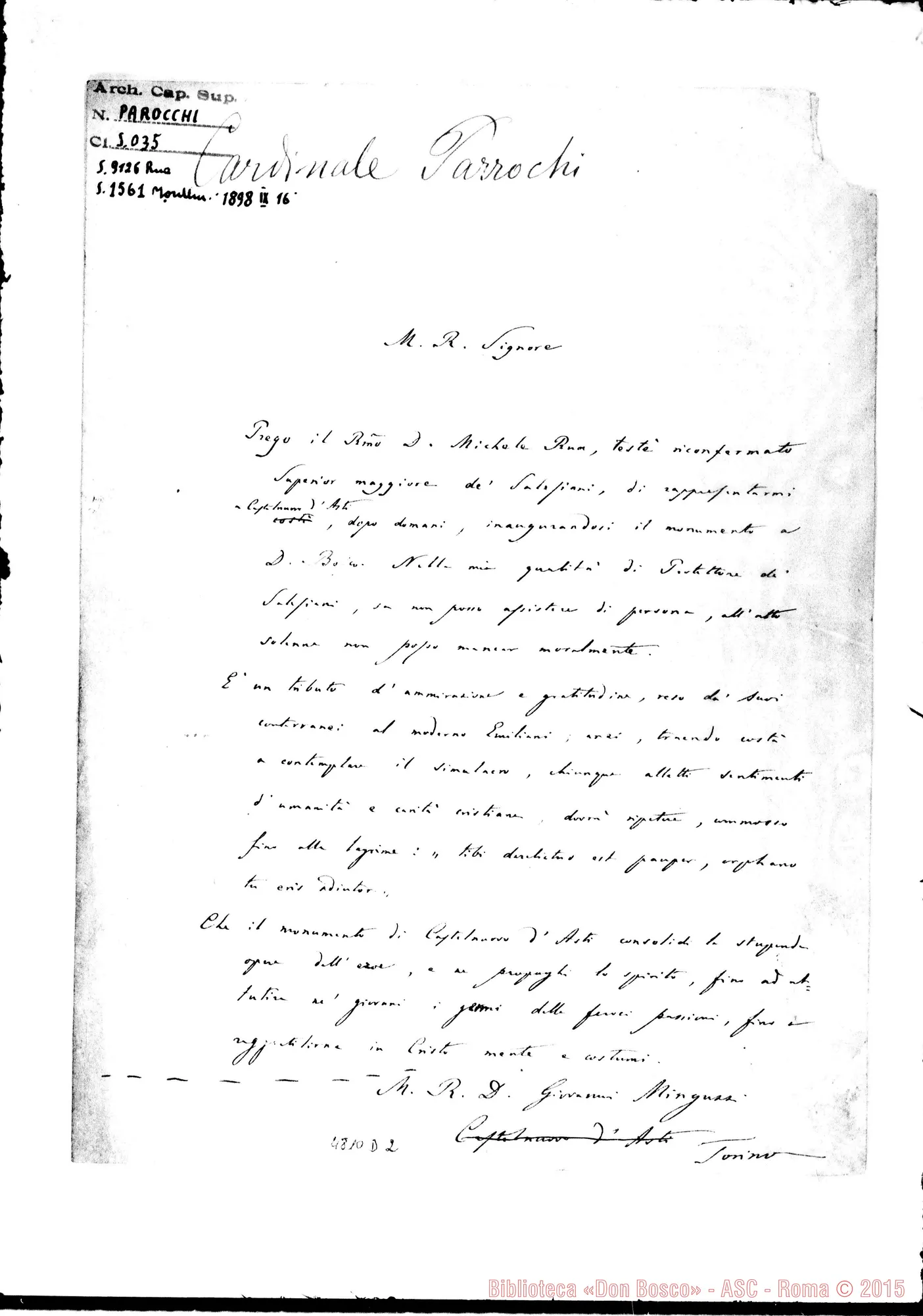 Fotogramma D 2 — Card. Parocchi-Don Minguzzi Giovanni. Roma, 16-09-1898