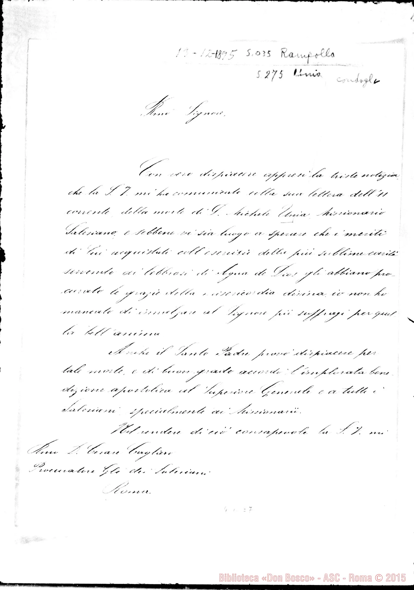 Fotogramma E 7 — Card. Rampolla-Don Cagliero Cesare. Roma, 13-12-1895