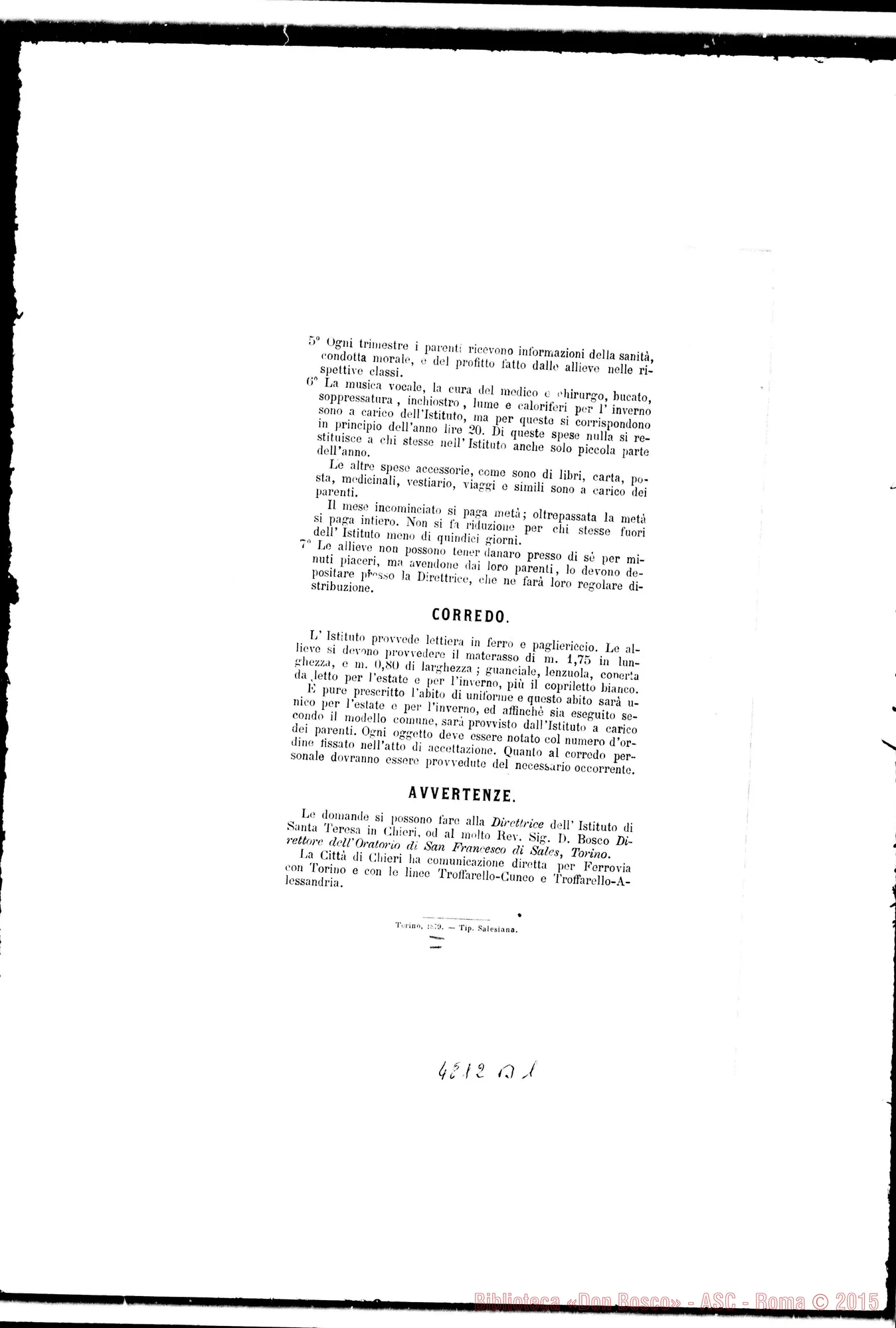 Fotogramma B 1 — CHIERI: programma dell'istituto Femminile. Stampato. Torino, 1879